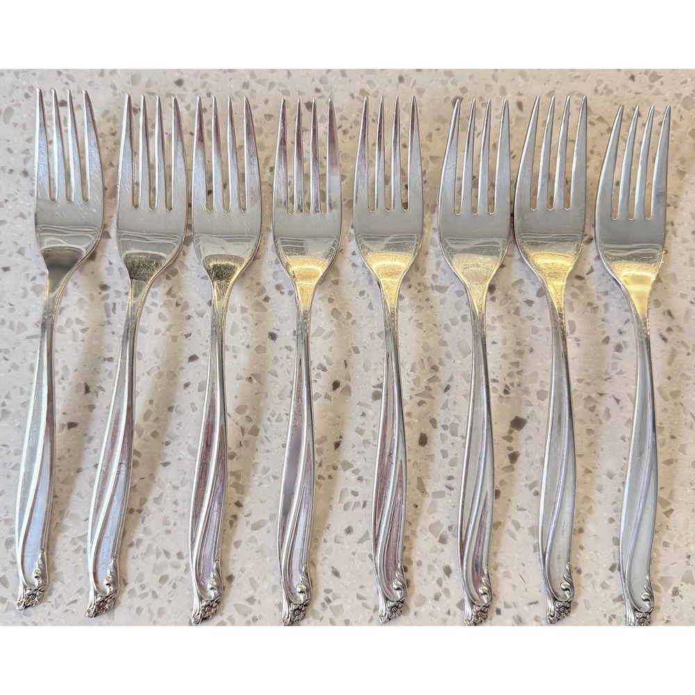 8 Pc Set 1961 GAIETY Silver Plate Wm Rogers & Son 7 5/16" Dinner Forks #8611